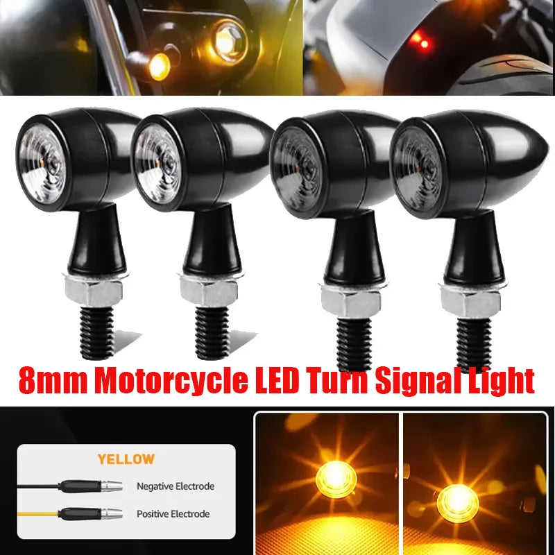 Motorcycle LED Turn Signal Light Bullet Moto Indicators LED Mini Turn Signal 8mm 12V Universal LED Motorcycle Lamps
