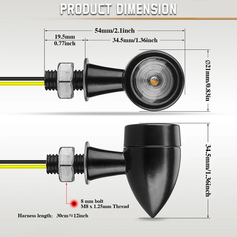 Motorcycle LED Turn Signal Light Bullet Moto Indicators LED Mini Turn Signal 8mm 12V Universal LED Motorcycle Lamps