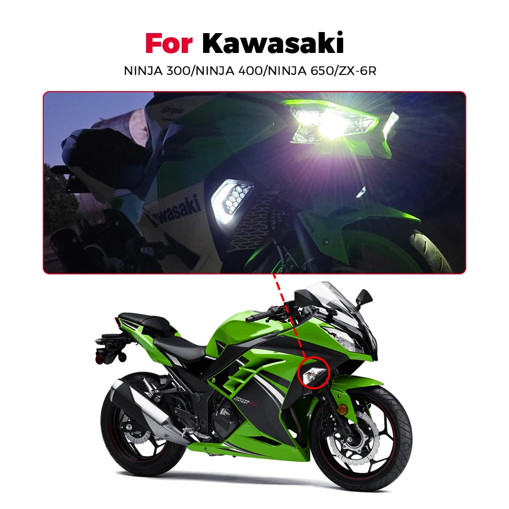 For KAWASAKI Ninja 250 300 EX300 Ninja 400 650 EX650 ZX-6R LED Front Turn Signals Blinker Indicator Daytime Running Light