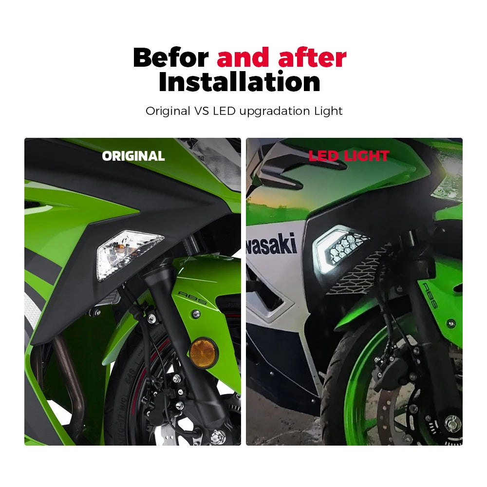 For KAWASAKI Ninja 250 300 EX300 Ninja 400 650 EX650 ZX-6R LED Front Turn Signals Blinker Indicator Daytime Running Light