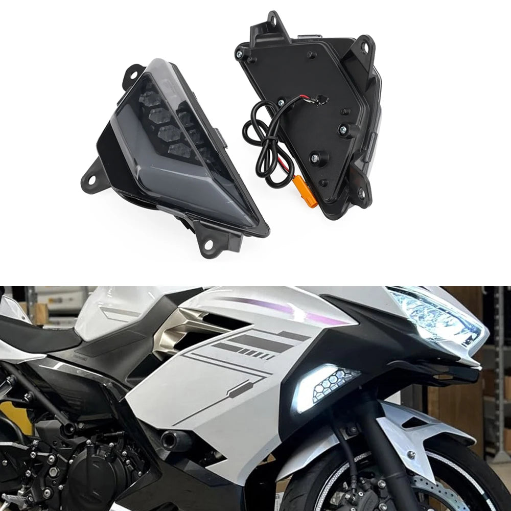 For KAWASAKI Ninja 250 300 EX300 Ninja 400 650 EX650 ZX-6R LED Front Turn Signals Blinker Indicator Daytime Running Light